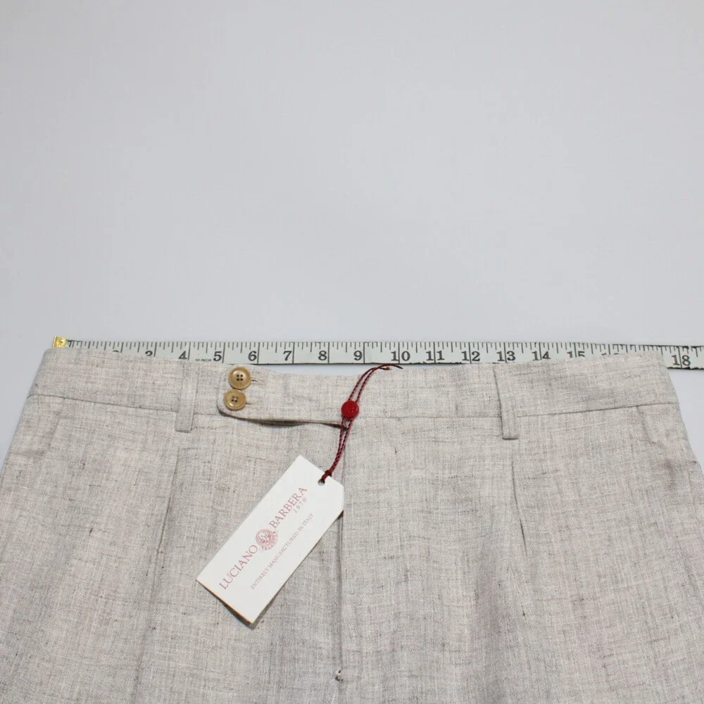 Luciano Barbera NWT Pleated Dress Pants Size 50 (US 34) in Brown Linen Blend